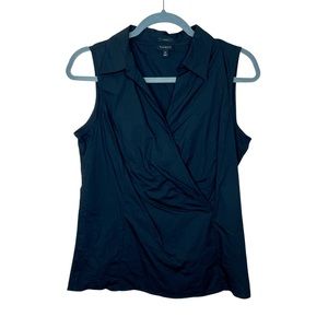 TALBOTS Black Faux Wrap Collared Stretch Tank Top Blouse Size 10